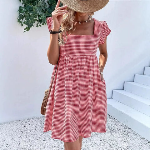 Stripe Short Sleeve Pocekts Mini Dress