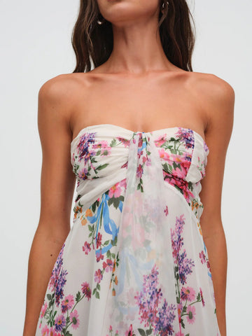 Printed Semi-Transparent Floral Wrap-Around A-line Mini Dress