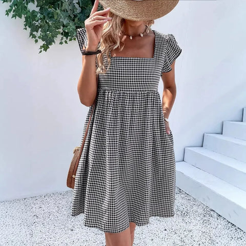 Stripe Short Sleeve Pocekts Mini Dress