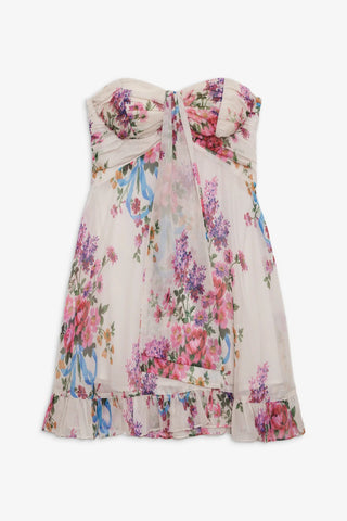 Printed Semi-Transparent Floral Wrap-Around A-line Mini Dress