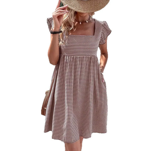 Stripe Short Sleeve Pocekts Mini Dress