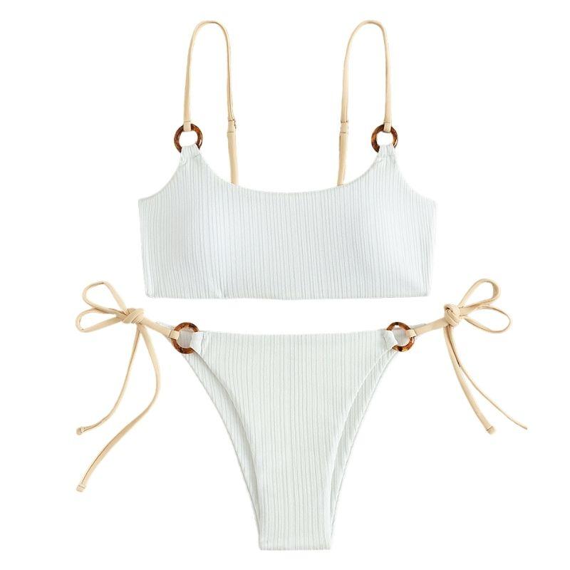 Contrast self tie u neck o ring padded bikini swimwear