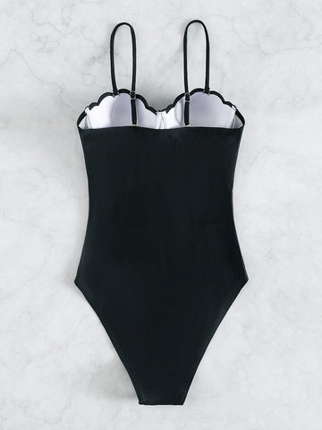 Contrast padded sweetheart neck one piece swimwear