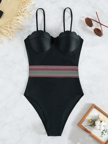 Contrast padded sweetheart neck one piece swimwear