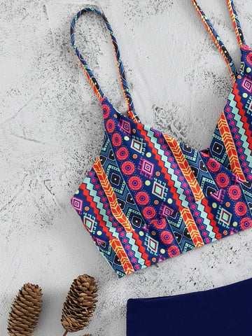 Contrast print cami bikini swimwear