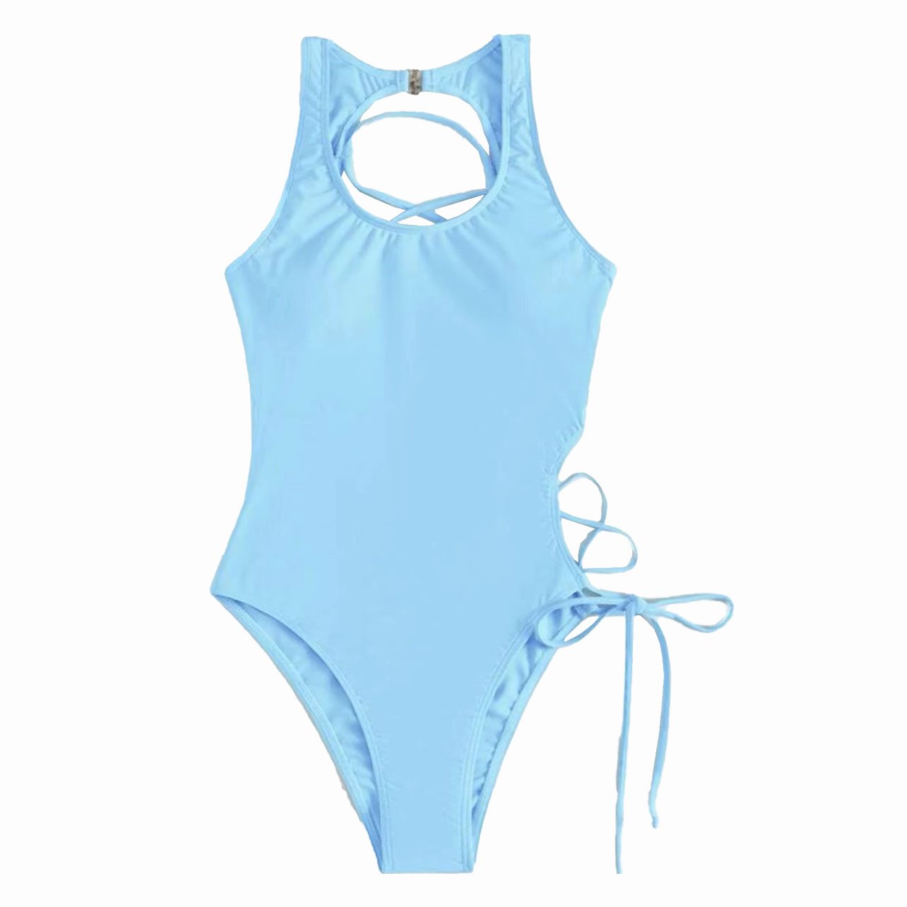 Hollow out lace up self tie one piece swimwear