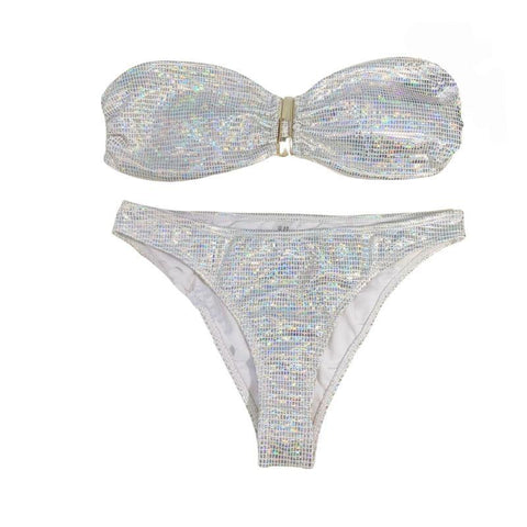 Contrast tube metallic padded bikini swimwear