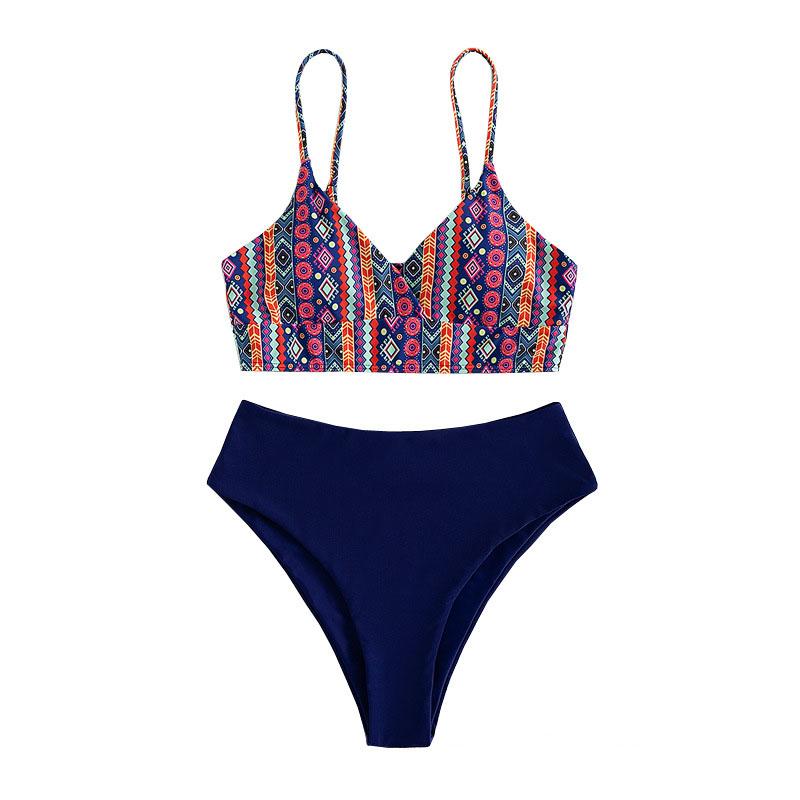 Contrast print cami bikini swimwear