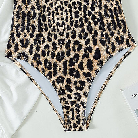 Leopard padded backless one piece swimwear