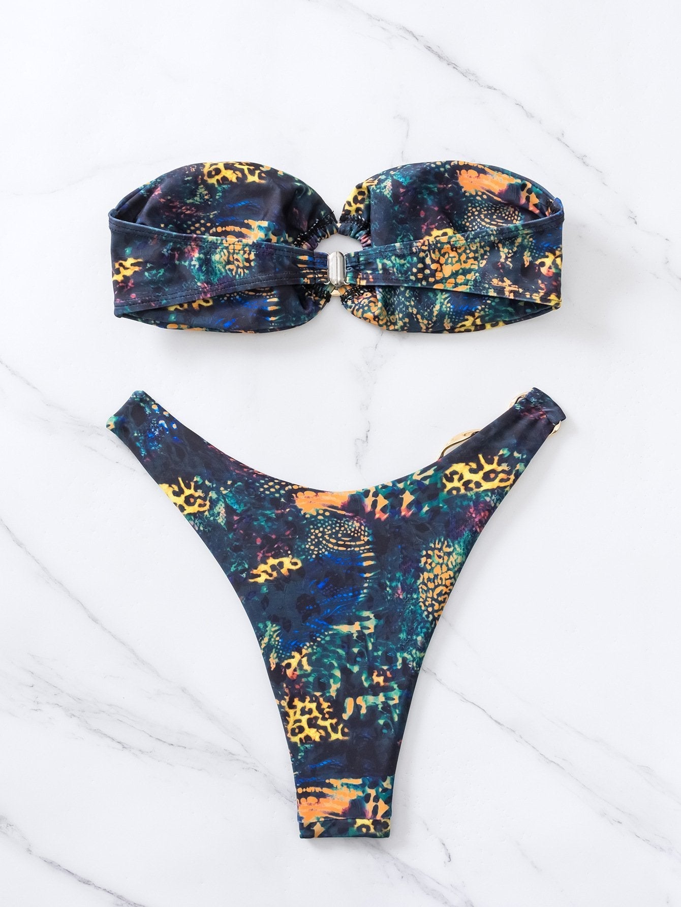 Contrast print padded tube bikini swimwear