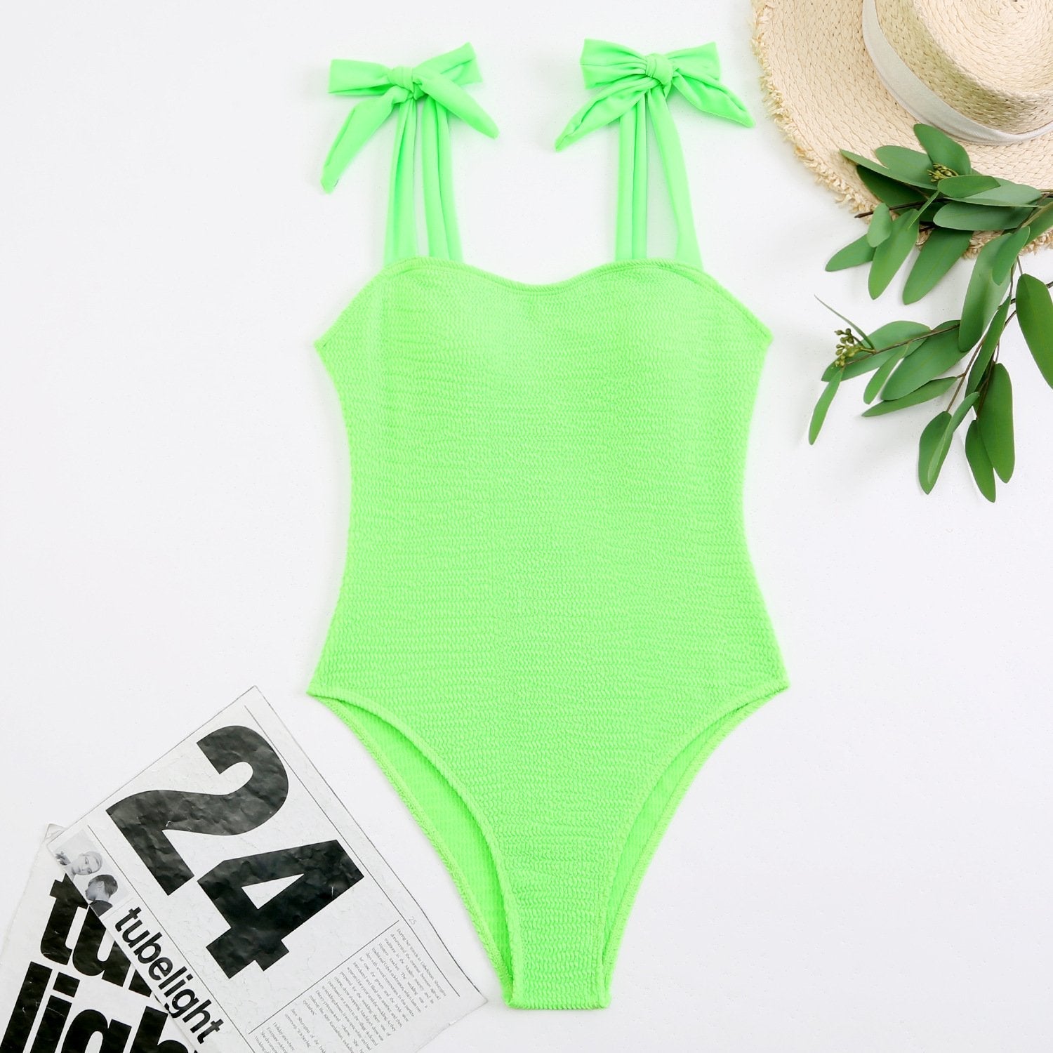 Textured self tie solid backless one piece swimwear