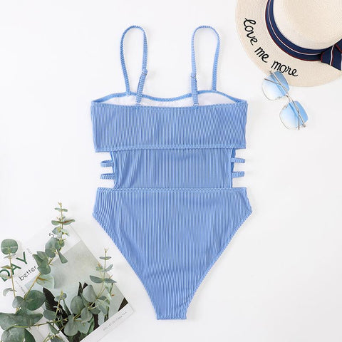 Padded hollow out solid cami one piece swimwear