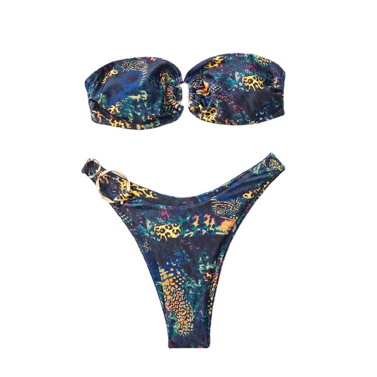 Contrast print padded tube bikini swimwear