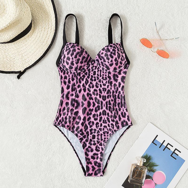 Leopard padded backless one piece swimwear