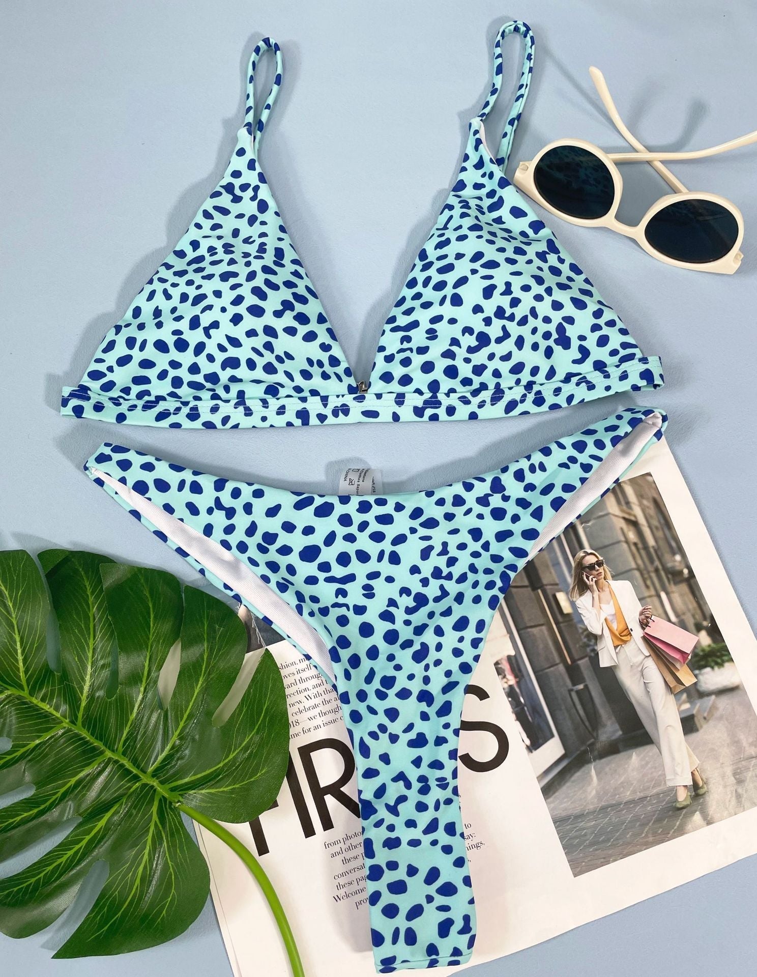 Contrast polka dot padded bikini swimwear