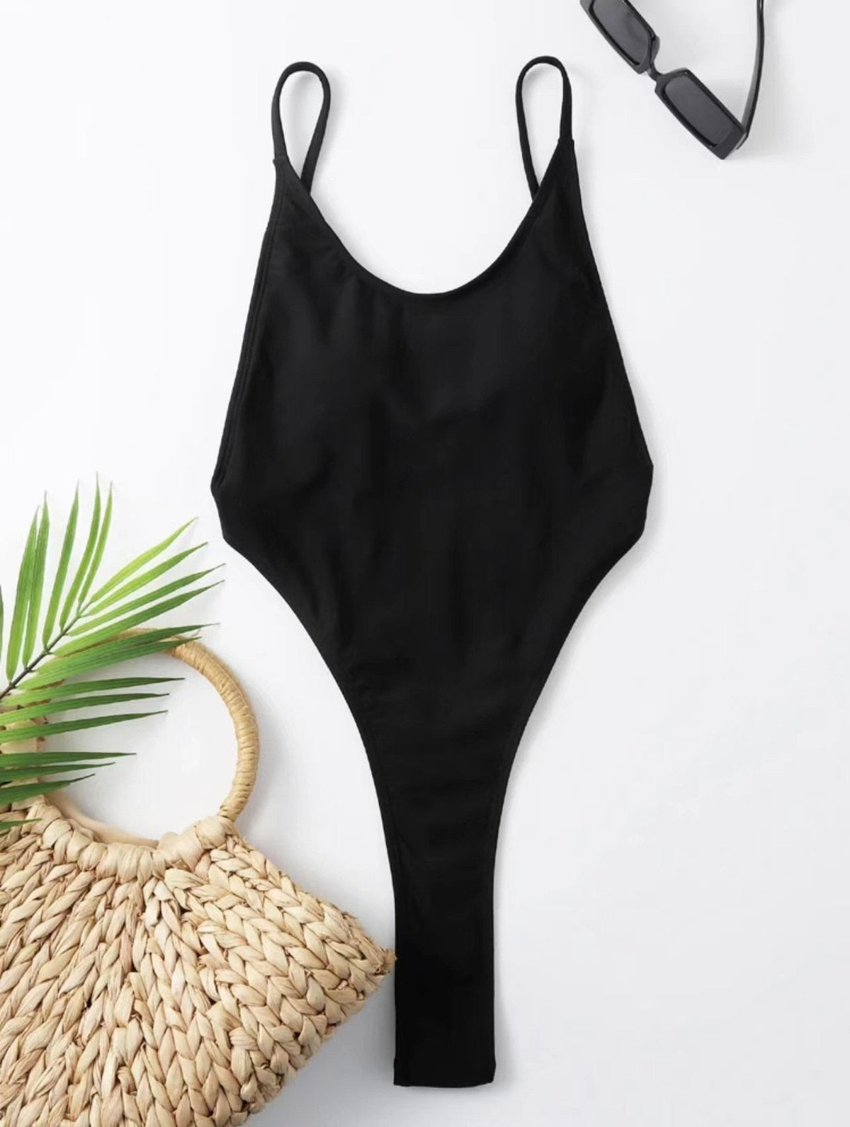 Padded u neck solid backless one piece swimwear