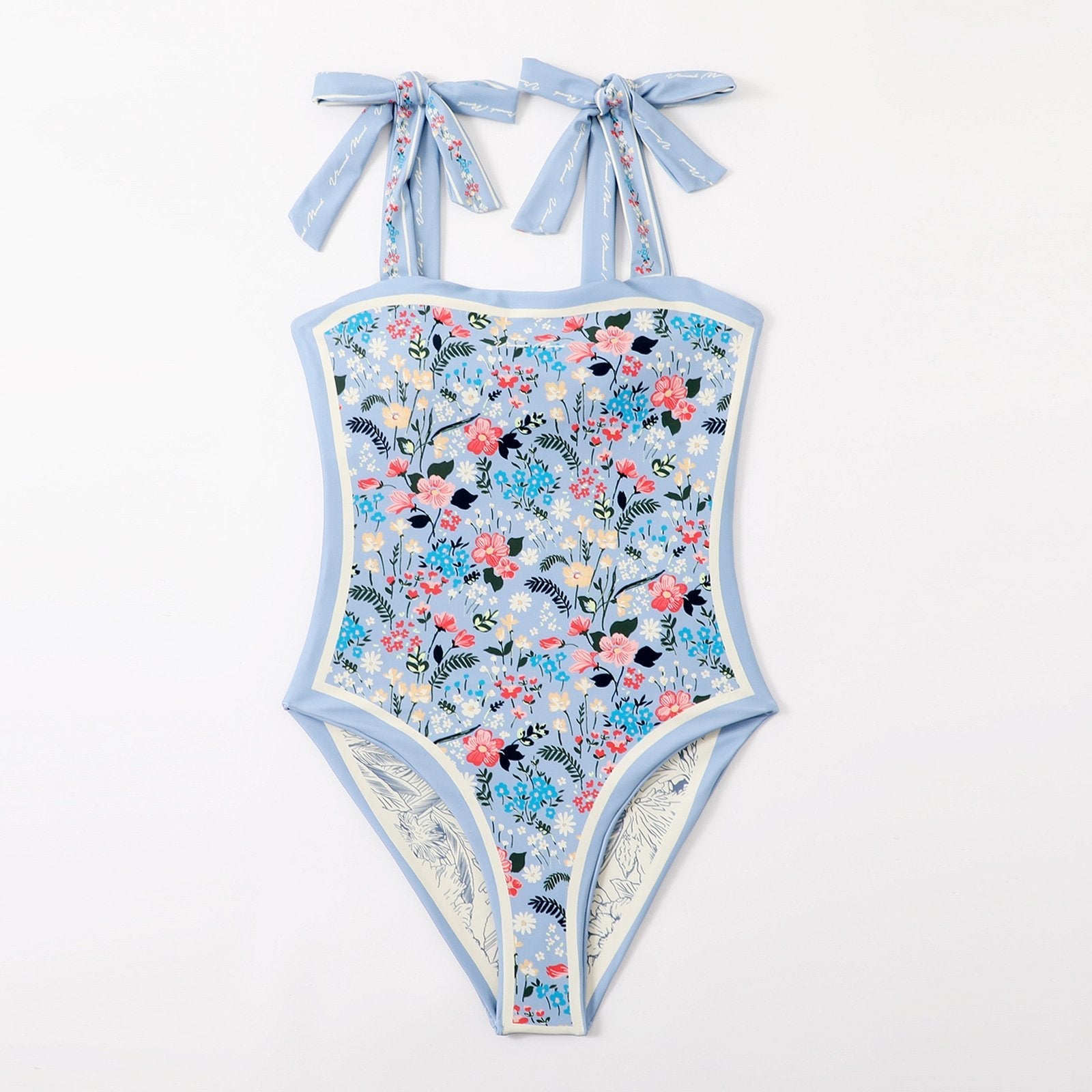 Contrast print self tie 2-way one piece swimwear