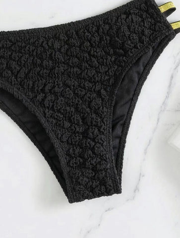 Solid textured contrast hollow out tube bikini swimwear