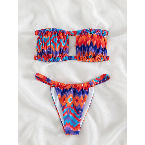 Penelope Printed Bandeau High Leg Cut Bikini