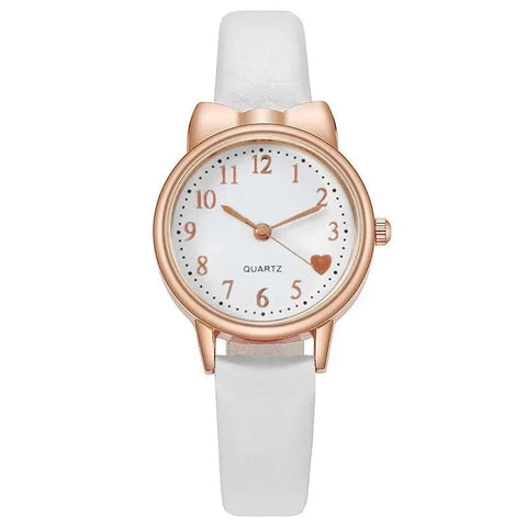 Kids' Digital Simple Watch Set with Leather Strap Quartz Watches for Girls + Bracelet