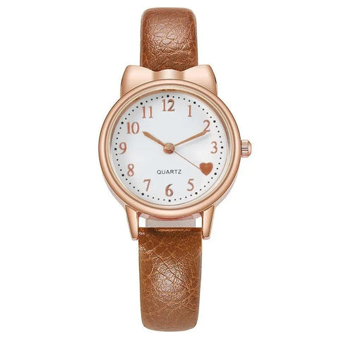 Kids' Digital Simple Watch Set with Leather Strap Quartz Watches for Girls + Bracelet