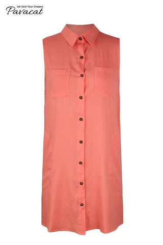 V Neck Pockets Loose Dress - Pink