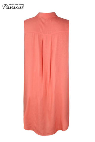 V Neck Pockets Loose Dress - Pink