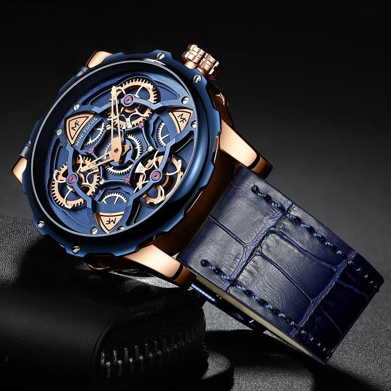 Watches Top Sport style Design Quartz Watch Men Blue Leather Strap 30M Waterproof