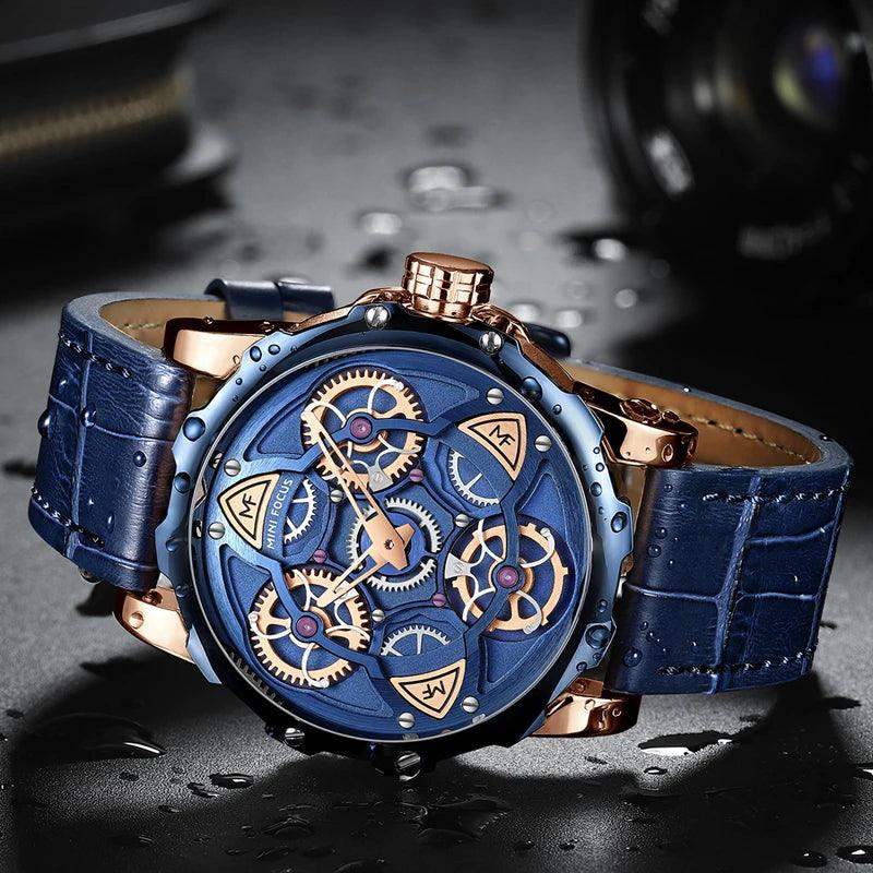 Watches Top Sport style Design Quartz Watch Men Blue Leather Strap 30M Waterproof