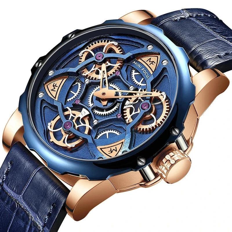 Watches Top Sport style Design Quartz Watch Men Blue Leather Strap 30M Waterproof