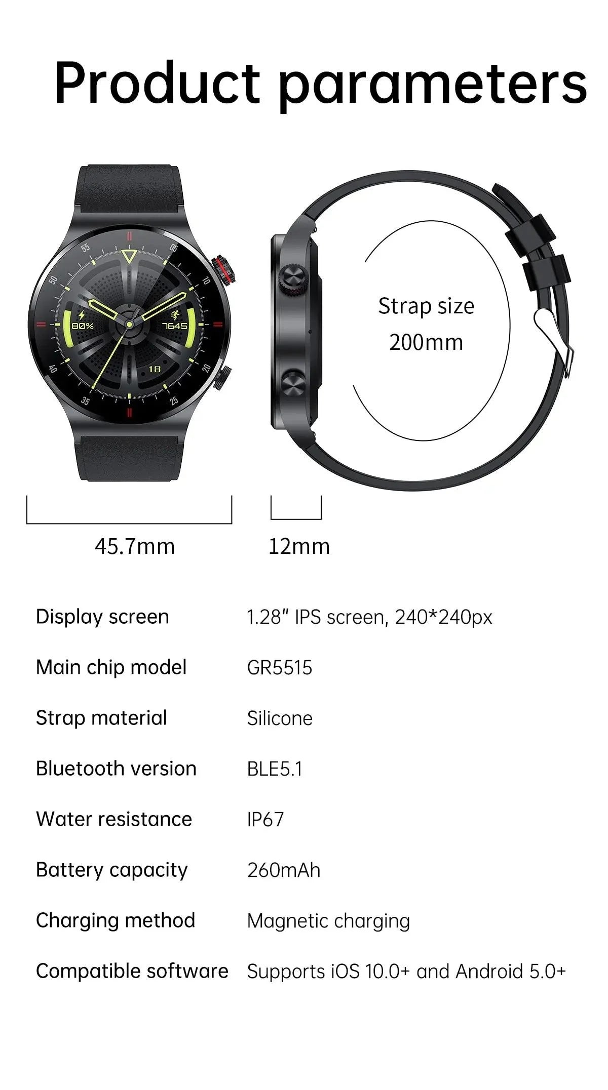 MSW129 Smartwatch - Sports Waterproof for iOS and Android