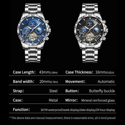 MSW8916 Simple Watch - Starry Sky Moon Phase Mechanical Watches