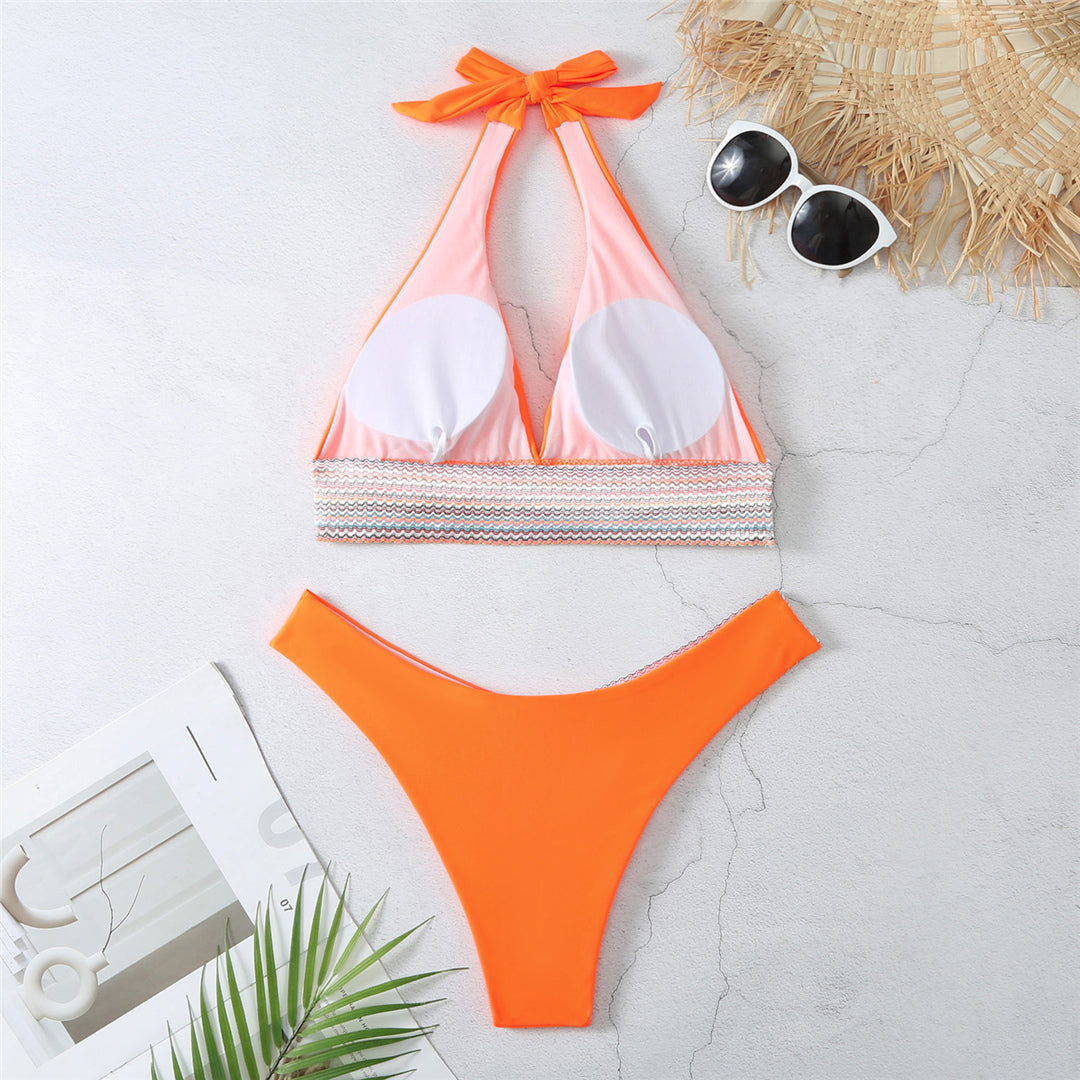 Aimee Splicing Halter V Neck Bikini