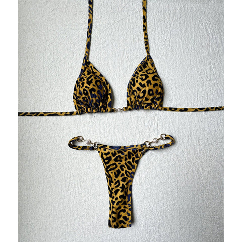 Jamie Leopard Halter Mini Micro Thong Bikini