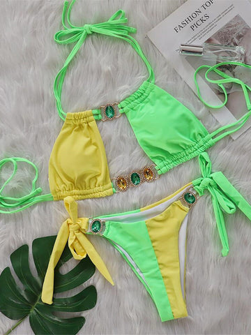 Sophie Rhinestones Diamond Splicing Bikini