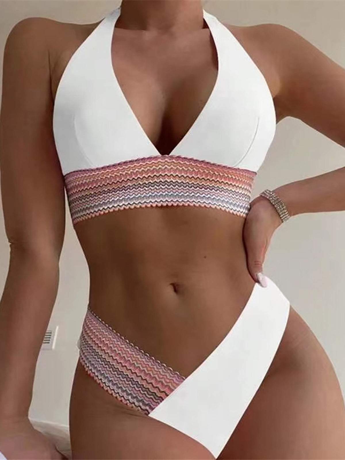 Aimee Splicing Halter V Neck Bikini