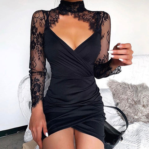 Janele Lace Long Sleeve Ruched Mini Dress