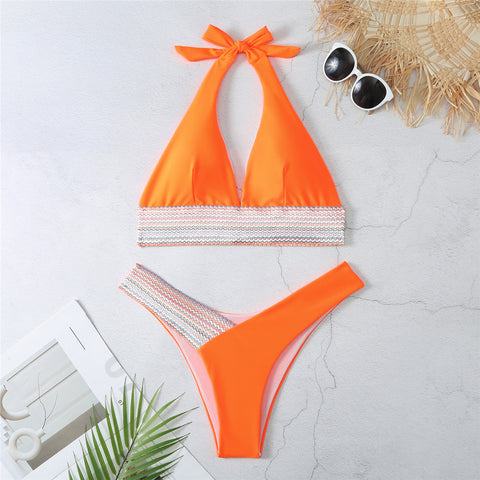 Aimee Splicing Halter V Neck Bikini