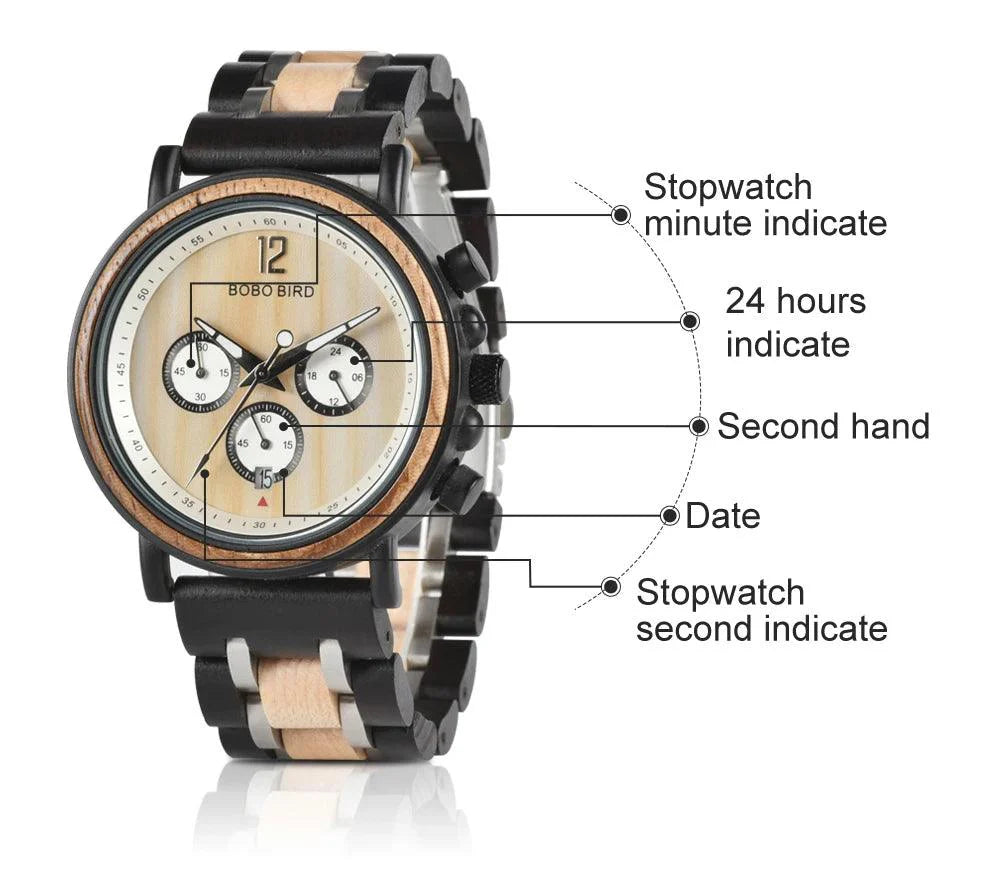 S18 Simple Wooden Watch: Stylish Chronograph