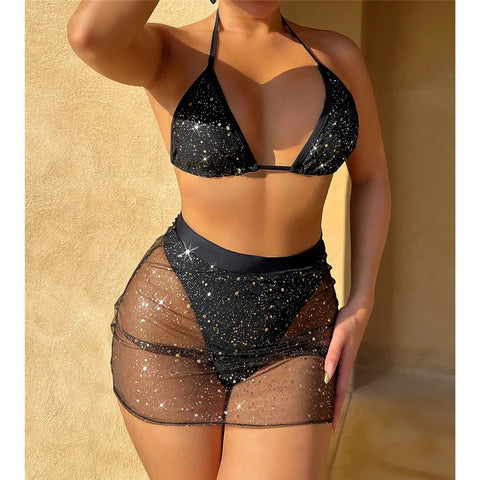 Paris Glitter Sparkling Halter Skirt Bikini