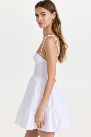 Sweetheart Tie Strap Smocked Fit & Flare Mini Summer Sundress - White