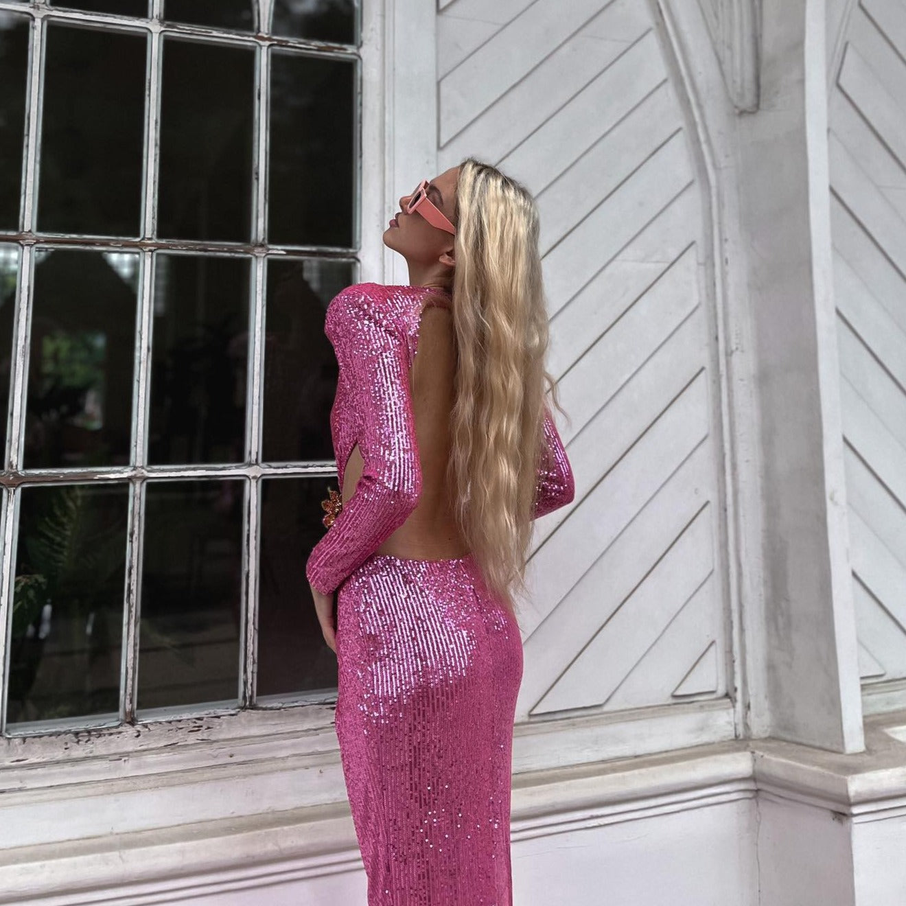 First Kiss Long Sleeve Cutout Sequin Maxi Dress