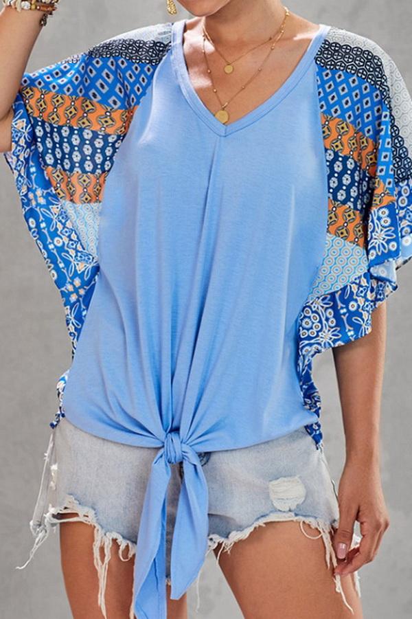 Trumpet Sleeve Chiffon Stitching Loose T-shirt