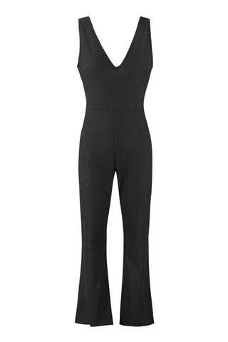 V Necck Sleeveless Flare Jumpsuit