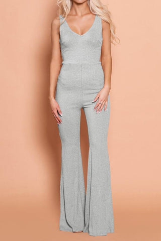 V Necck Sleeveless Flare Jumpsuit