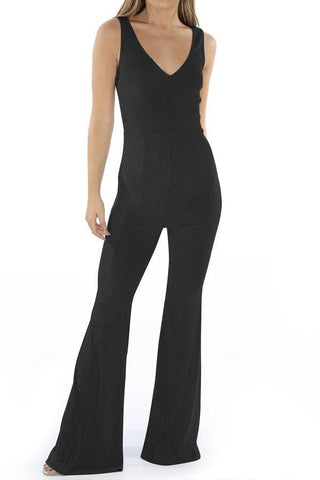 V Necck Sleeveless Flare Jumpsuit