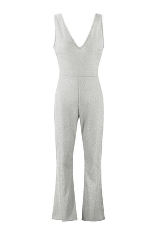 V Necck Sleeveless Flare Jumpsuit