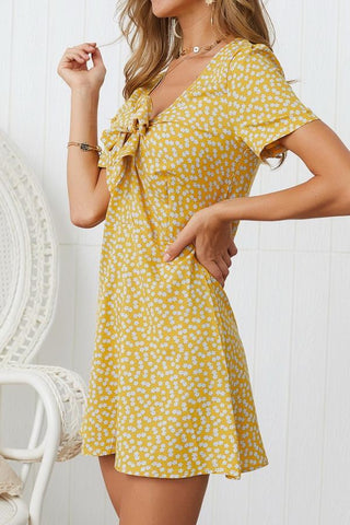 V Neck Bow Knot Short-sleeved Dress