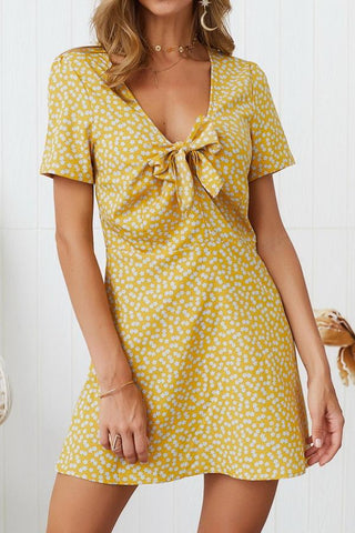 V Neck Bow Knot Short-sleeved Dress