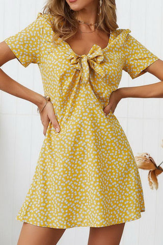 V Neck Bow Knot Short-sleeved Dress